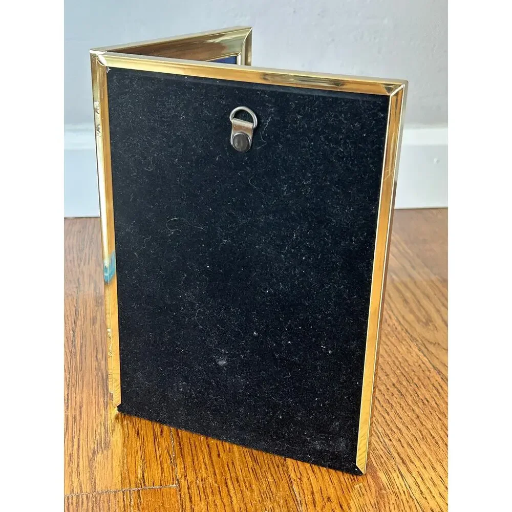 Vintage Burnes State Street Double Hinged Picture Frame 5x7 Gold Book Fold Frame